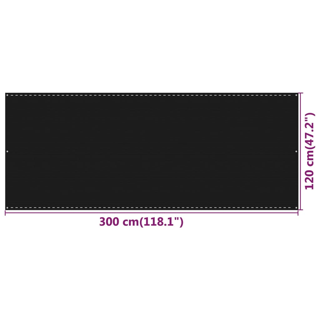 Balcony Screen Black 120x300 cm HDPE