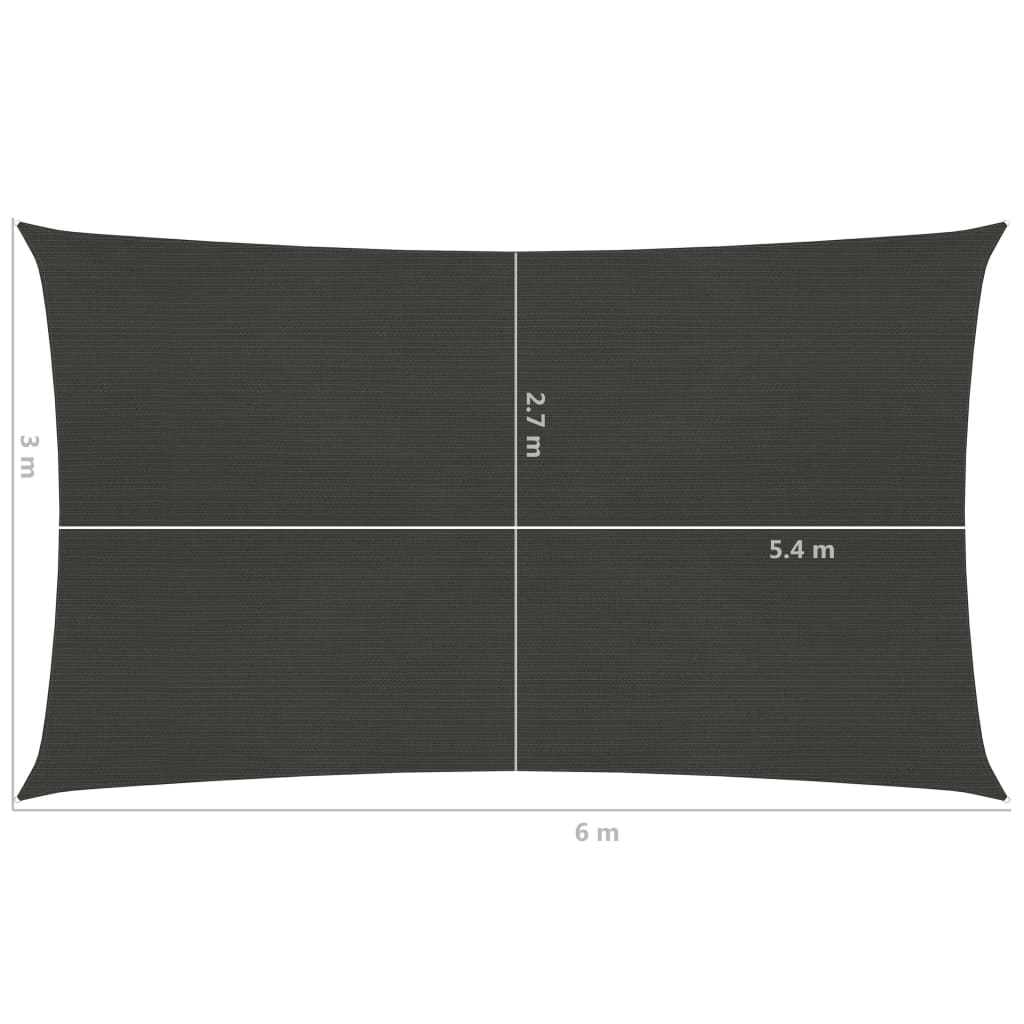 Sunshade Sail 160 g/m² Anthracite 3x6 m HDPE