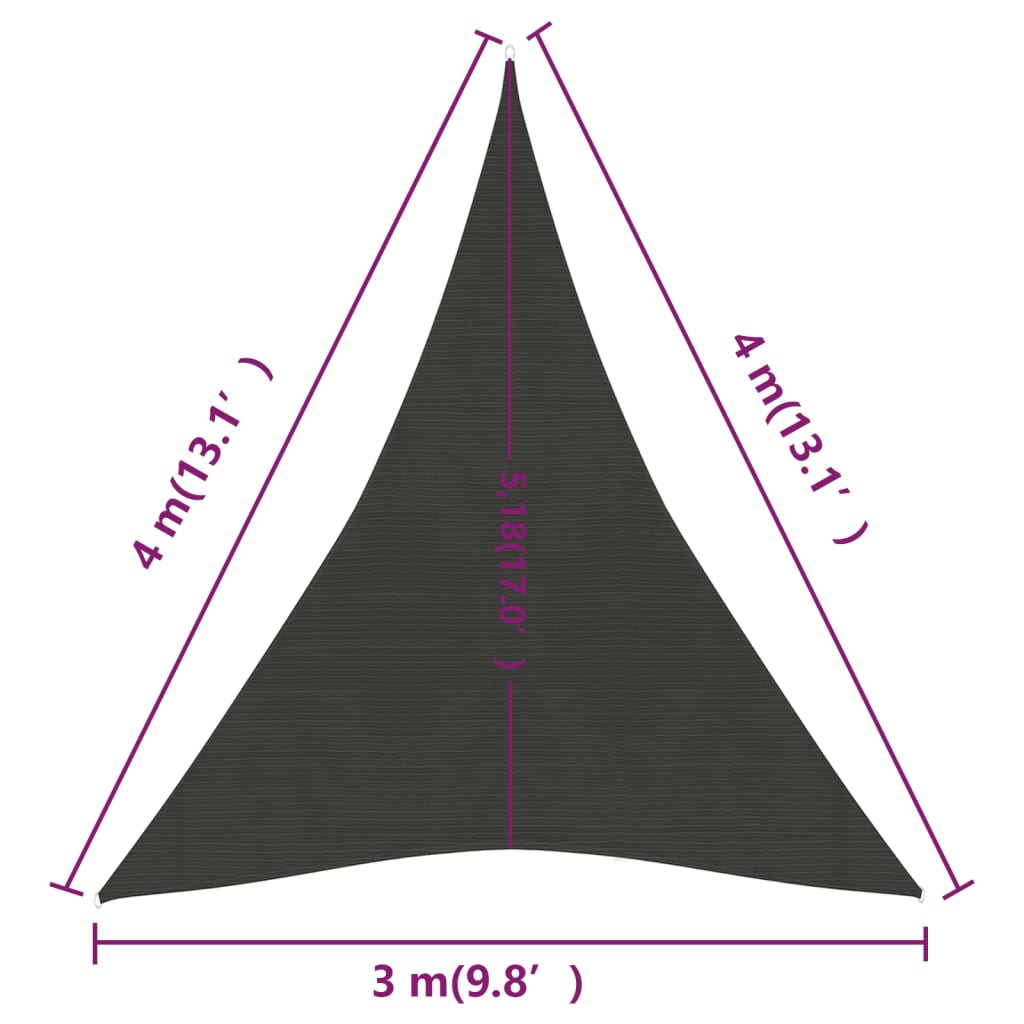 Sunshade Sail 160 g/m² Anthracite 3x4x4 m HDPE