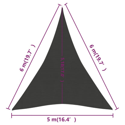 Sunshade Sail 160 g/m² Anthracite 5x6x6 m HDPE