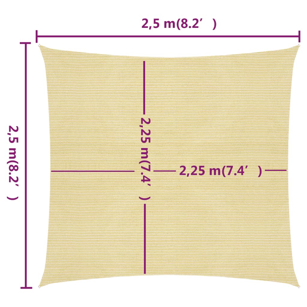 Sunshade Sail 160 g/m² Beige 2.5x2.5 m HDPE