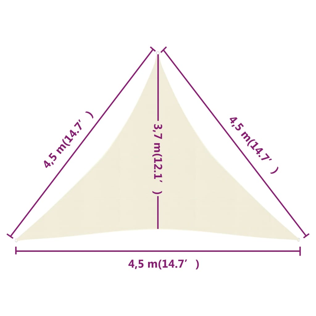 Sunshade Sail 160 g/m² Cream 4.5x4.5x4.5 m HDPE