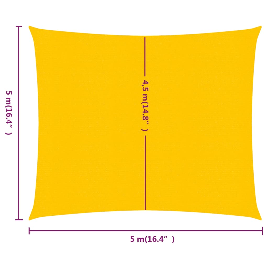 Sunshade Sail 160 g/m² Square Yellow 5x5 m HDPE