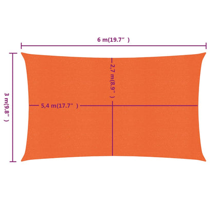 Sunshade Sail 160 g/m² Rectangular Orange 3x6 m HDPE