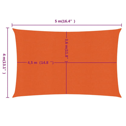 Sunshade Sail 160 g/m² Rectangular Orange 4x5 m HDPE