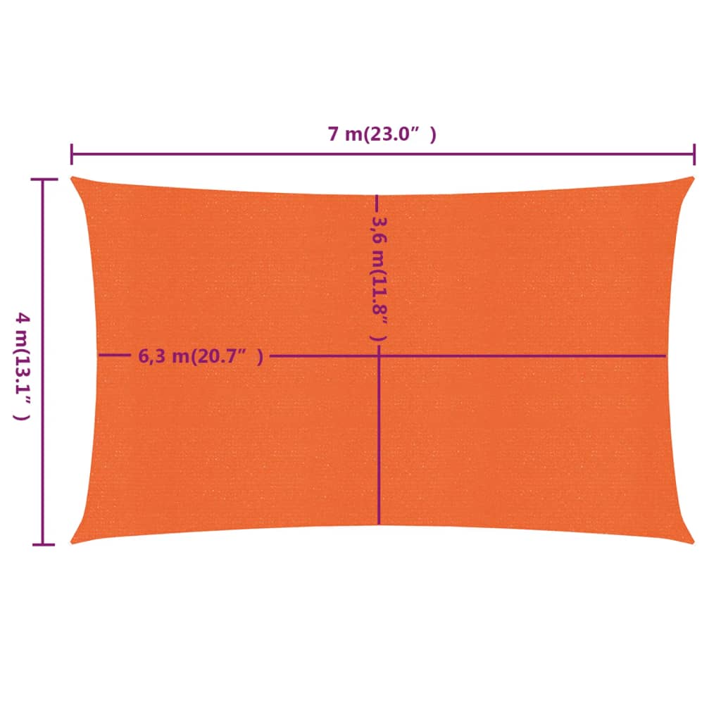 Sunshade Sail 160 g/m² Rectangular Orange 4x7 m HDPE