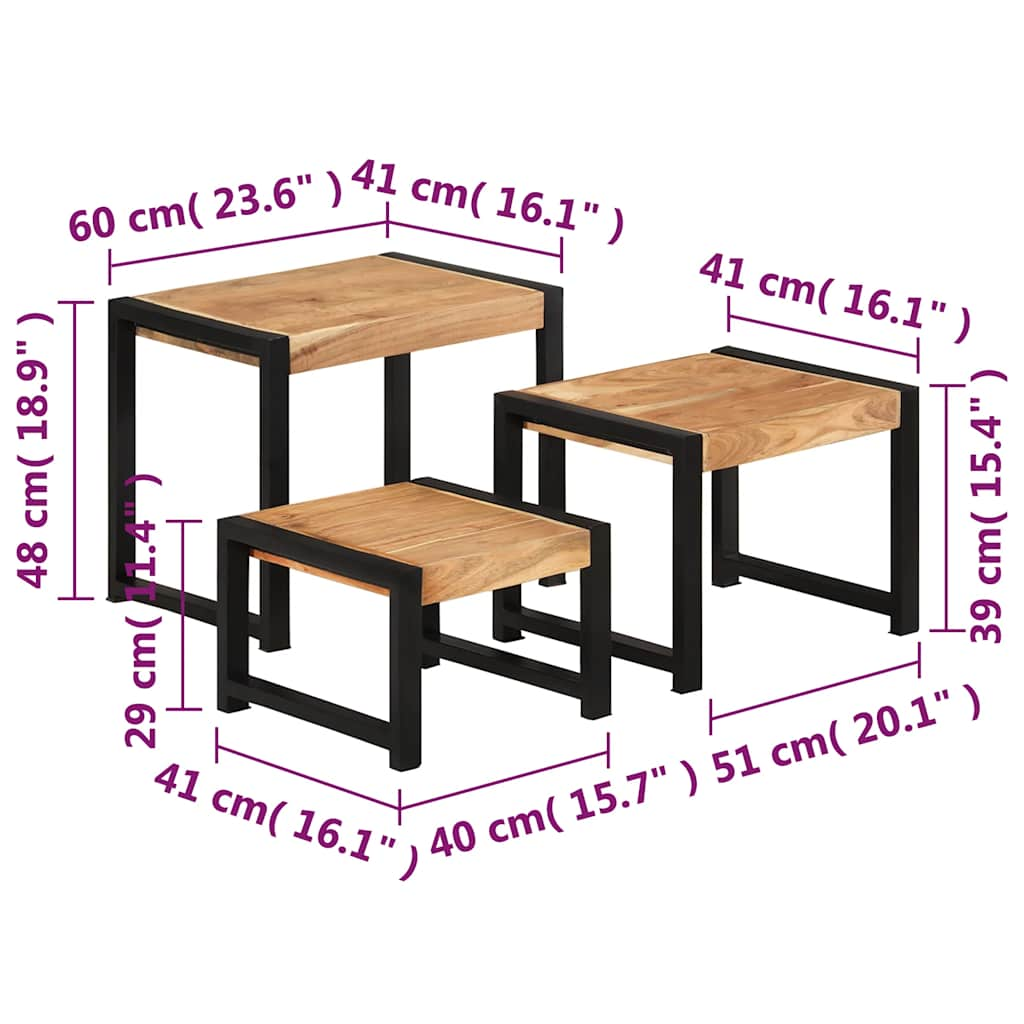 Nesting Tables 3 pcs Solid Wood