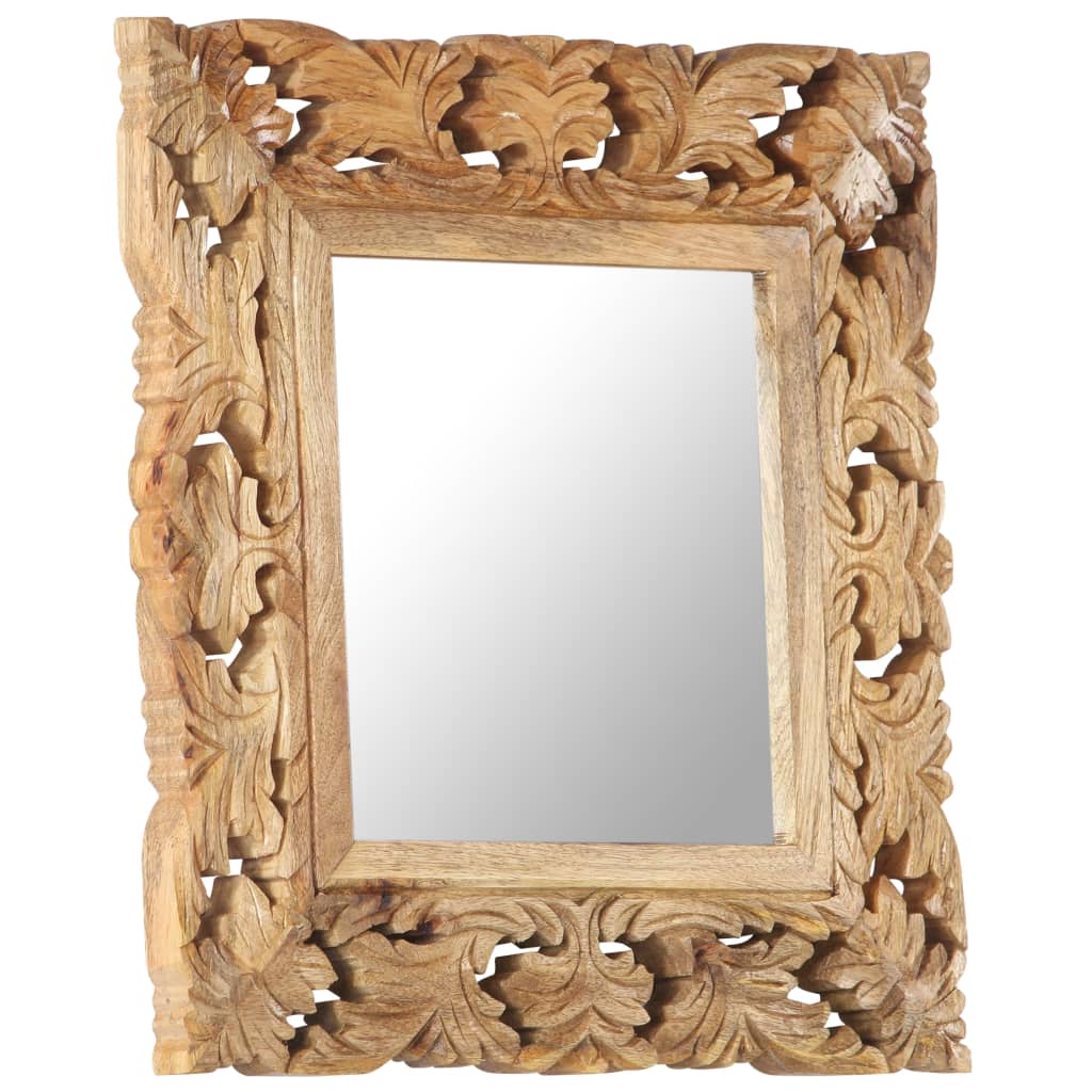 Hand Carved Mirror Brown 50x50 cm Solid Mango Wood