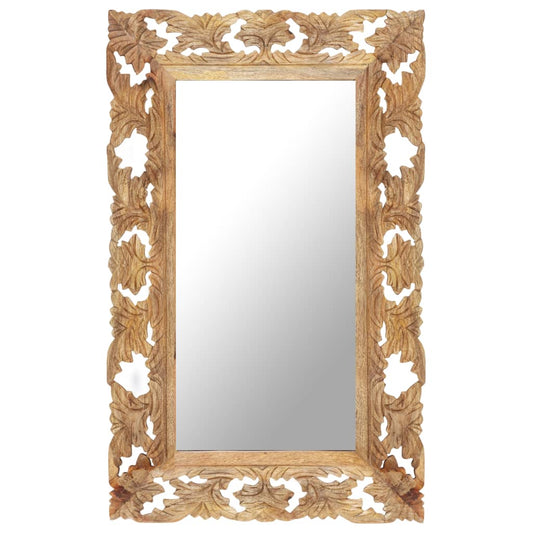 Hand Carved Mirror Brown 80x50 cm Solid Mango Wood