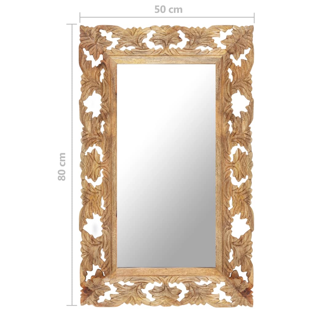 Hand Carved Mirror Brown 80x50 cm Solid Mango Wood