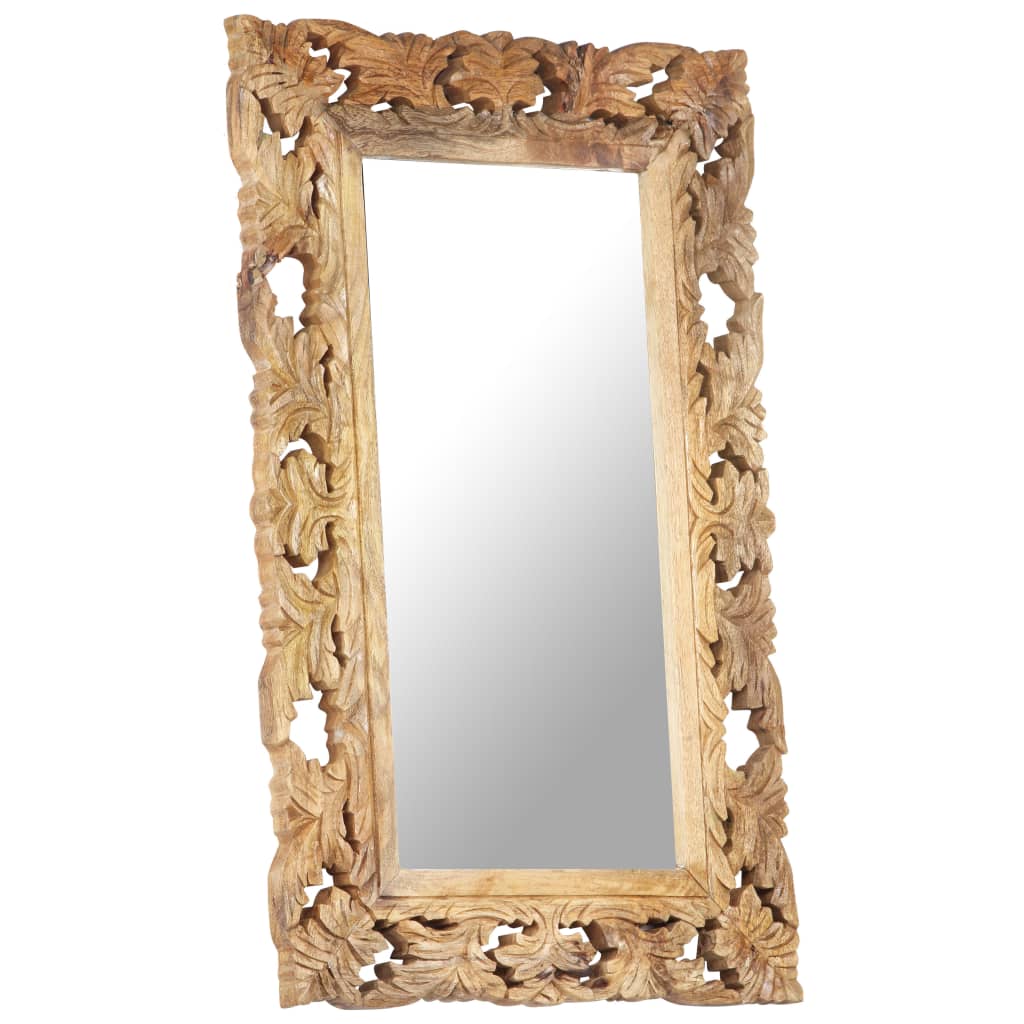 Hand Carved Mirror Brown 80x50 cm Solid Mango Wood