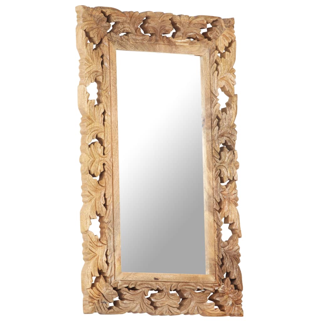 Hand Carved Mirror Brown 80x50 cm Solid Mango Wood