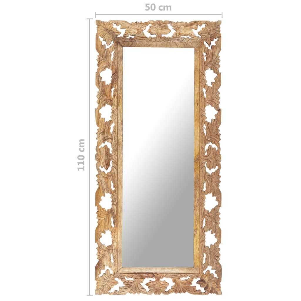 Hand Carved Mirror Brown 110x50 cm Solid Mango Wood