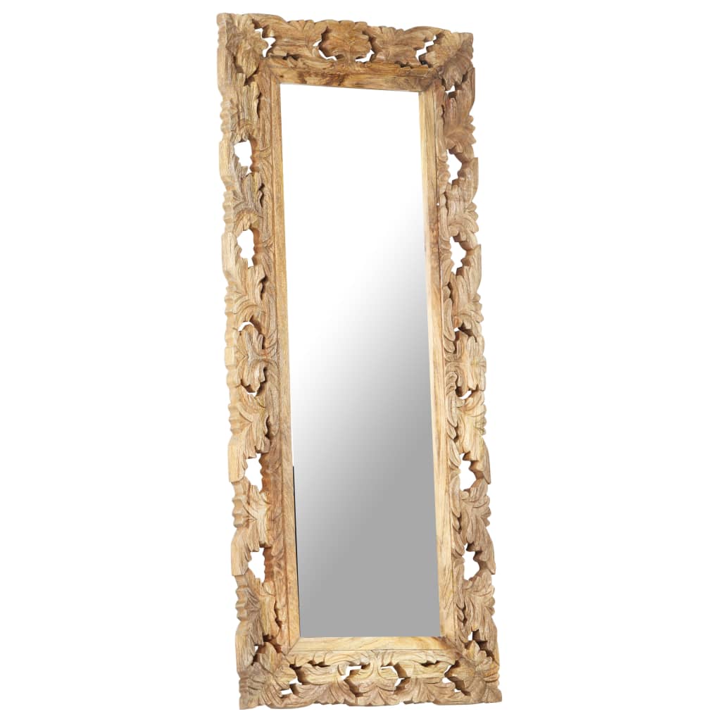 Hand Carved Mirror Brown 110x50 cm Solid Mango Wood