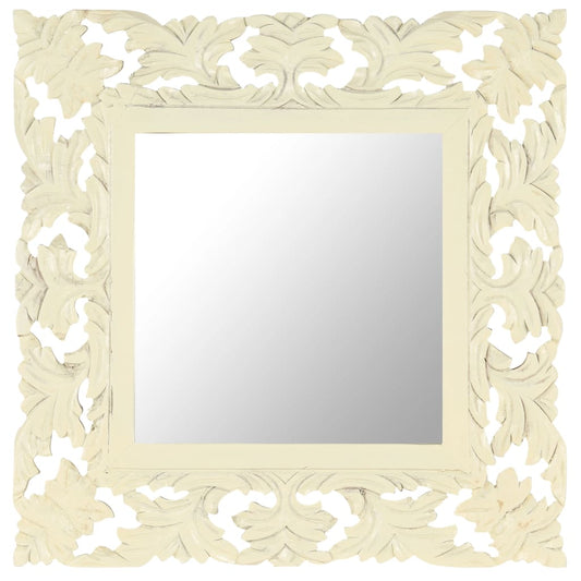 Hand Carved Mirror White 50x50 cm Solid Mango Wood