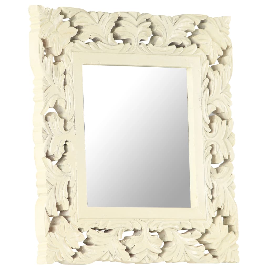 Hand Carved Mirror White 50x50 cm Solid Mango Wood