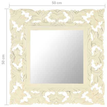 Hand Carved Mirror White 50x50 cm Solid Mango Wood