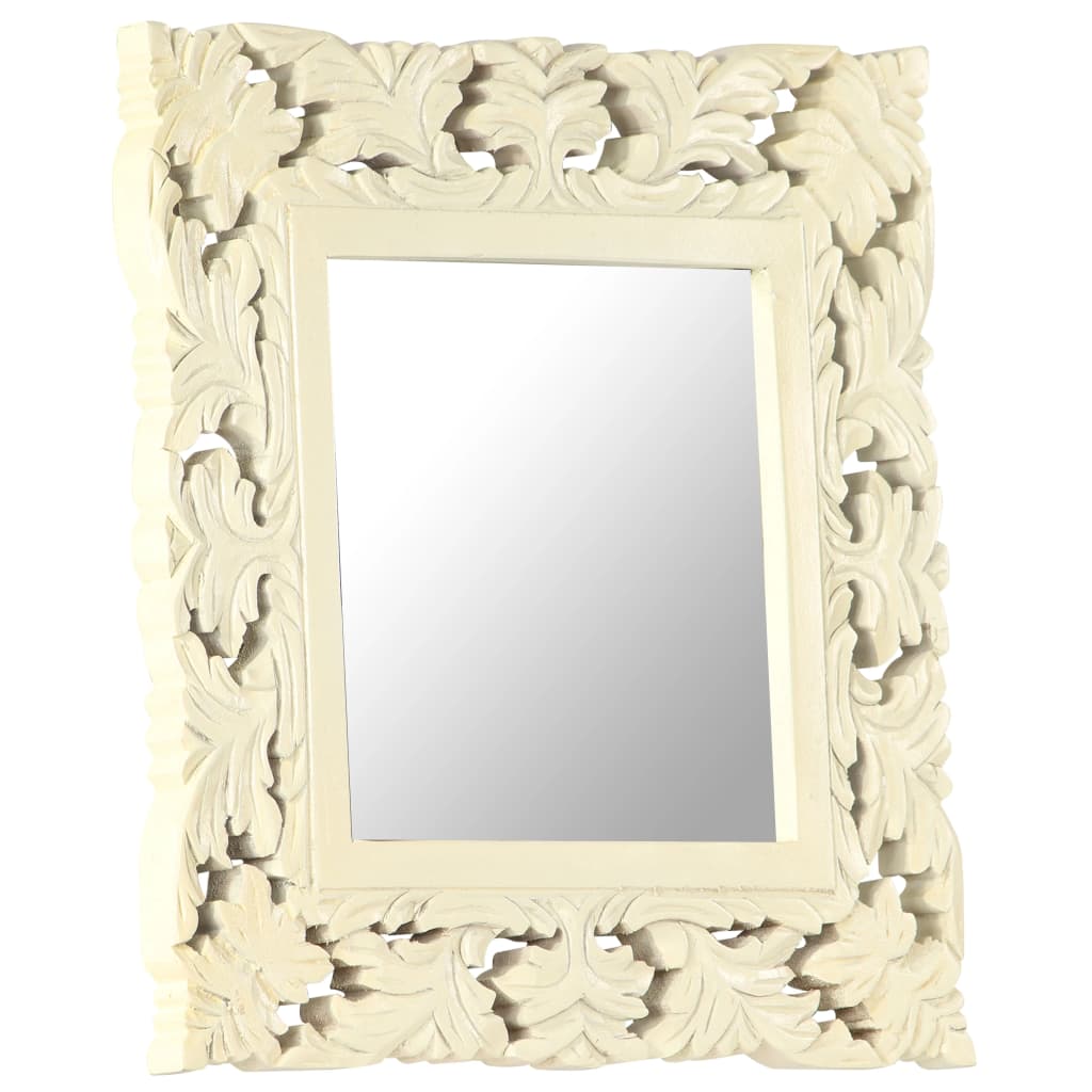 Hand Carved Mirror White 50x50 cm Solid Mango Wood