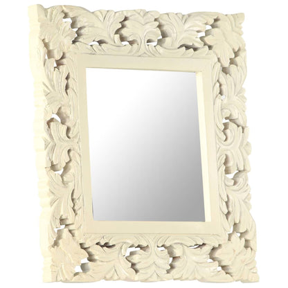 Hand Carved Mirror White 50x50 cm Solid Mango Wood