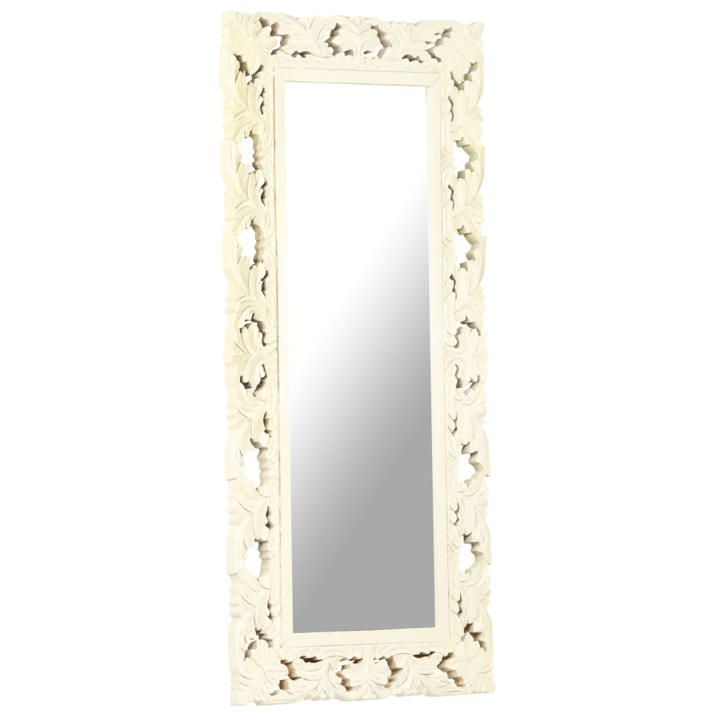 Hand Carved Mirror White 110x50 cm Solid Mango Wood