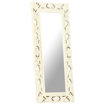 Hand Carved Mirror White 110x50 cm Solid Mango Wood