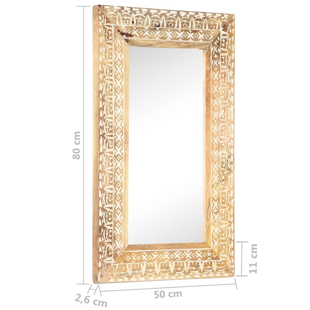 Hand-Carved Mirror 80x50x2.6 cm Solid Mango Wood