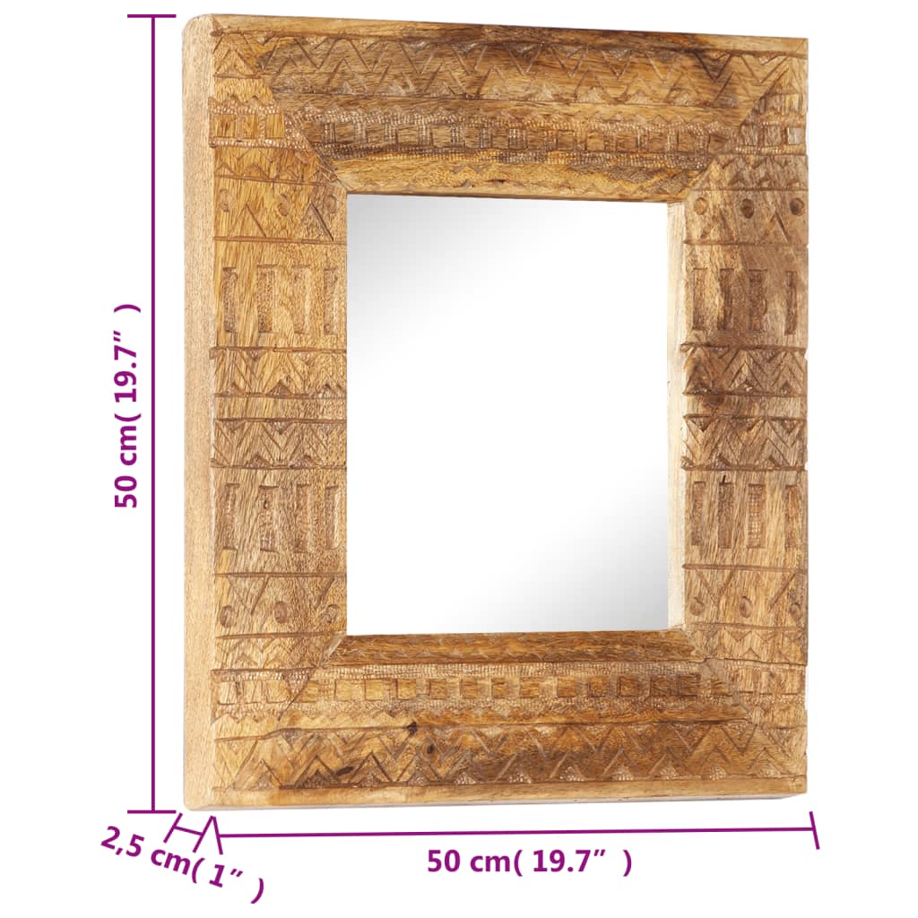 Hand-Carved Mirror 50x50x2.5 cm Solid Mango Wood