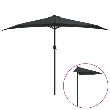 Balcony Parasol with Aluminium Pole Black 300x155x223 cm Half