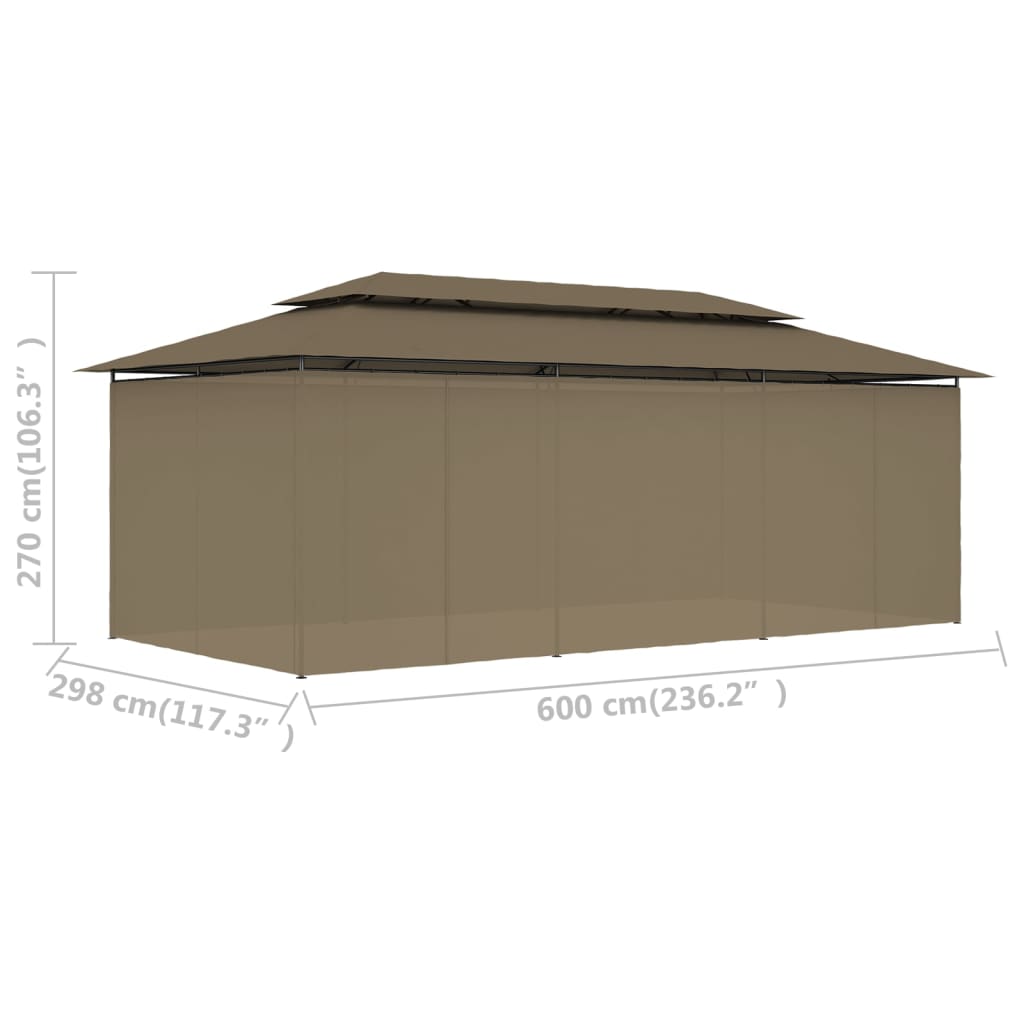 Gazebo with Curtains 600x298x270 cm Taupe 180 g/m²