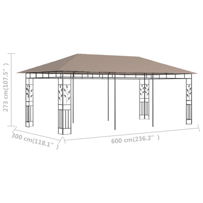 Gazebo with Mosquito Net 6x3x2.73 m Taupe 180 g/m²