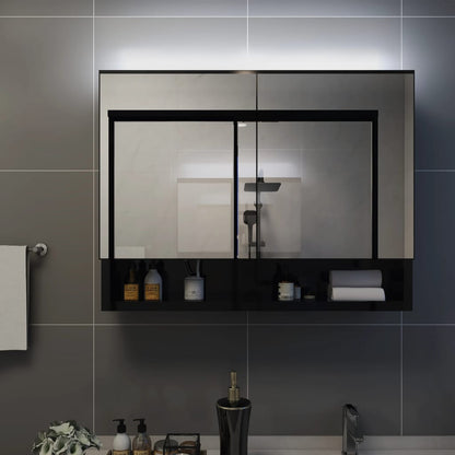 LED Bathroom Mirror Cabinet Black 80x15x60 cm MDF