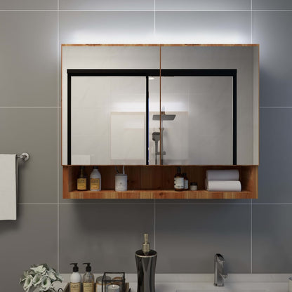 LED Bathroom Mirror Cabinet Oak 80x15x60 cm MDF