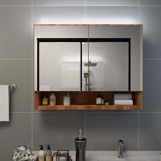 LED Bathroom Mirror Cabinet Oak 80x15x60 cm MDF