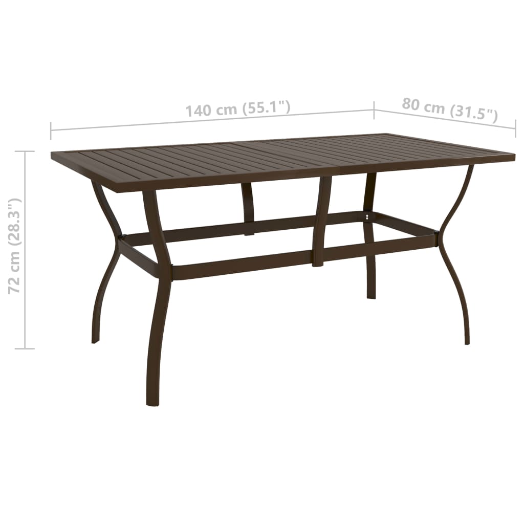 Garden Table Brown 140x80x72 cm Steel