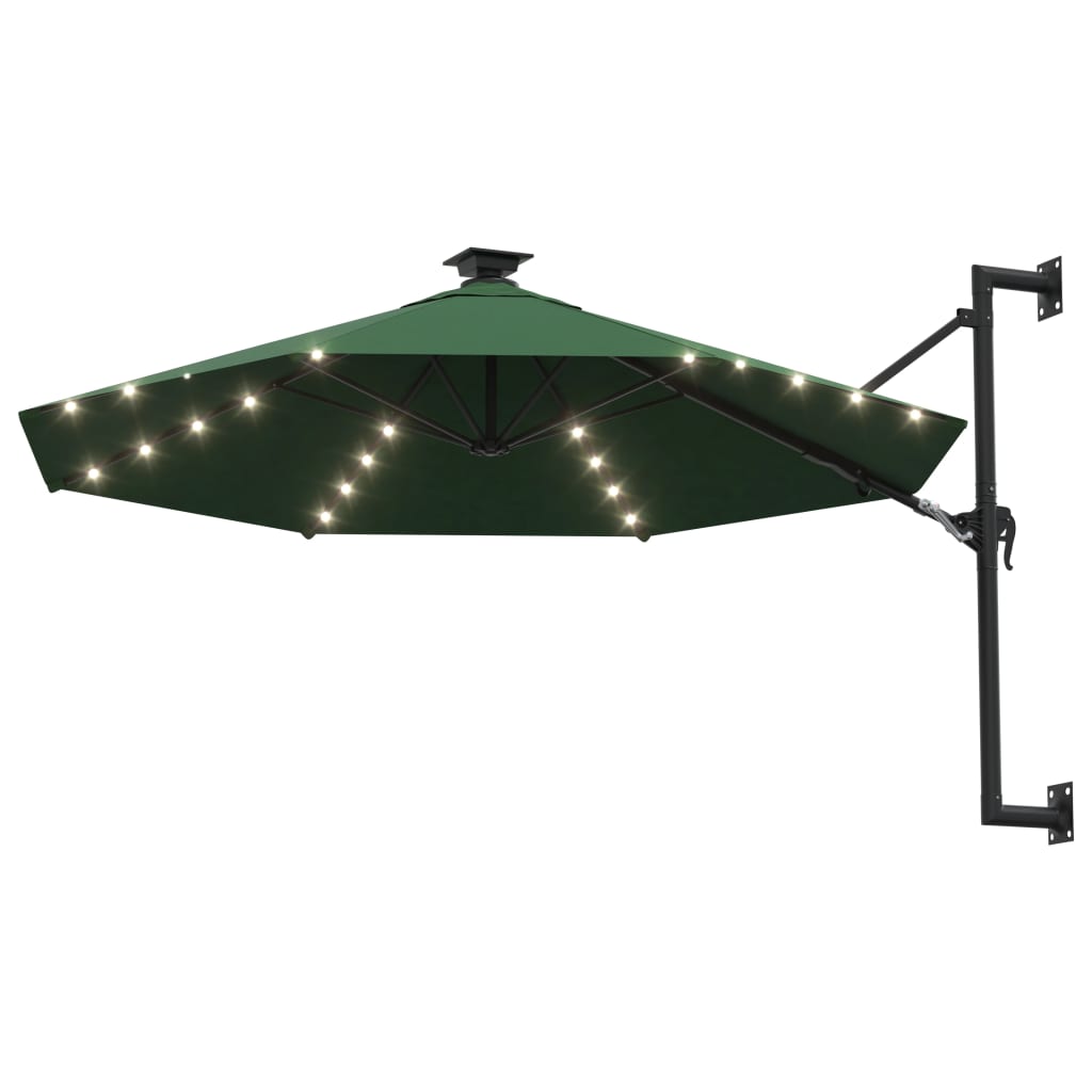 Wall-mounted Garden Parasol with LEDs 300 cm Green