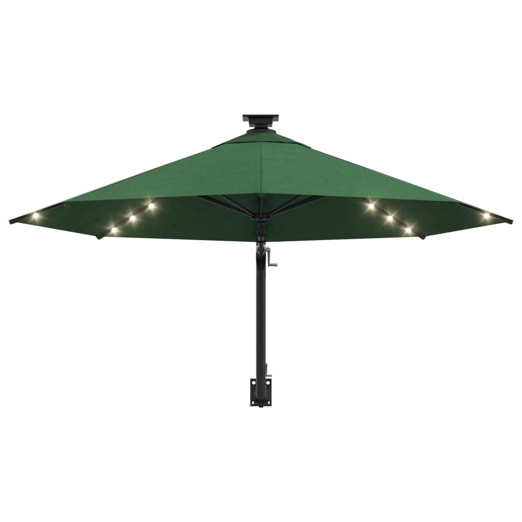 Wall-mounted Garden Parasol with LEDs 300 cm Green