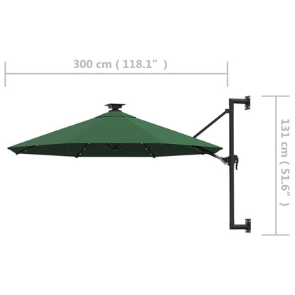 Wall-mounted Garden Parasol with LEDs 300 cm Green