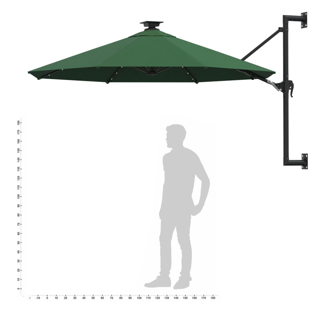 Wall-mounted Garden Parasol with LEDs 300 cm Green