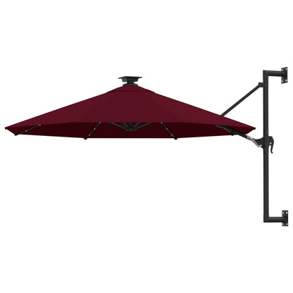 Wall-mounted Garden Parasol with LEDs 300 cm Burgundy