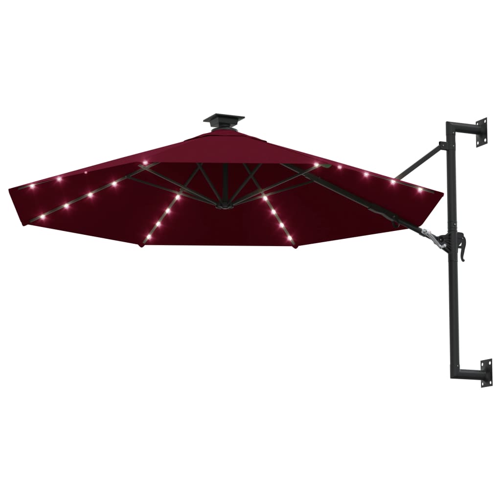 Wall-mounted Garden Parasol with LEDs 300 cm Burgundy