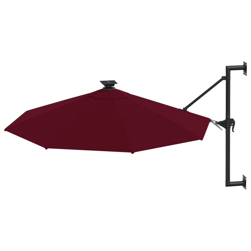 Wall-mounted Garden Parasol with LEDs 300 cm Burgundy