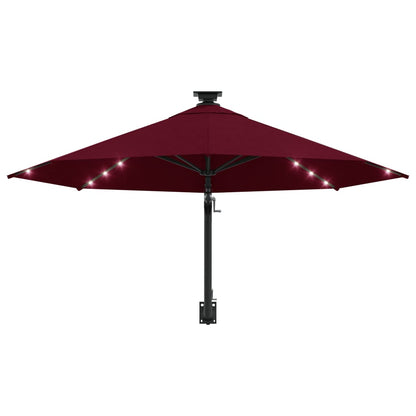 Wall-mounted Garden Parasol with LEDs 300 cm Burgundy