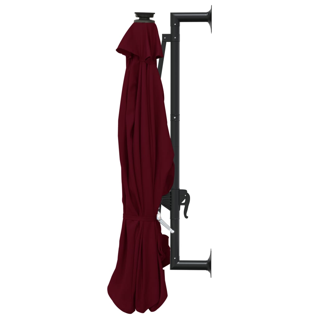 Wall-mounted Garden Parasol with LEDs 300 cm Burgundy