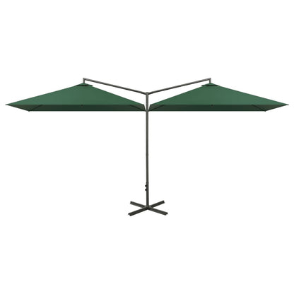 Double Garden Parasol with Steel Pole Green 600x300 cm