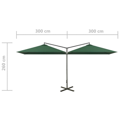 Double Garden Parasol with Steel Pole Green 600x300 cm