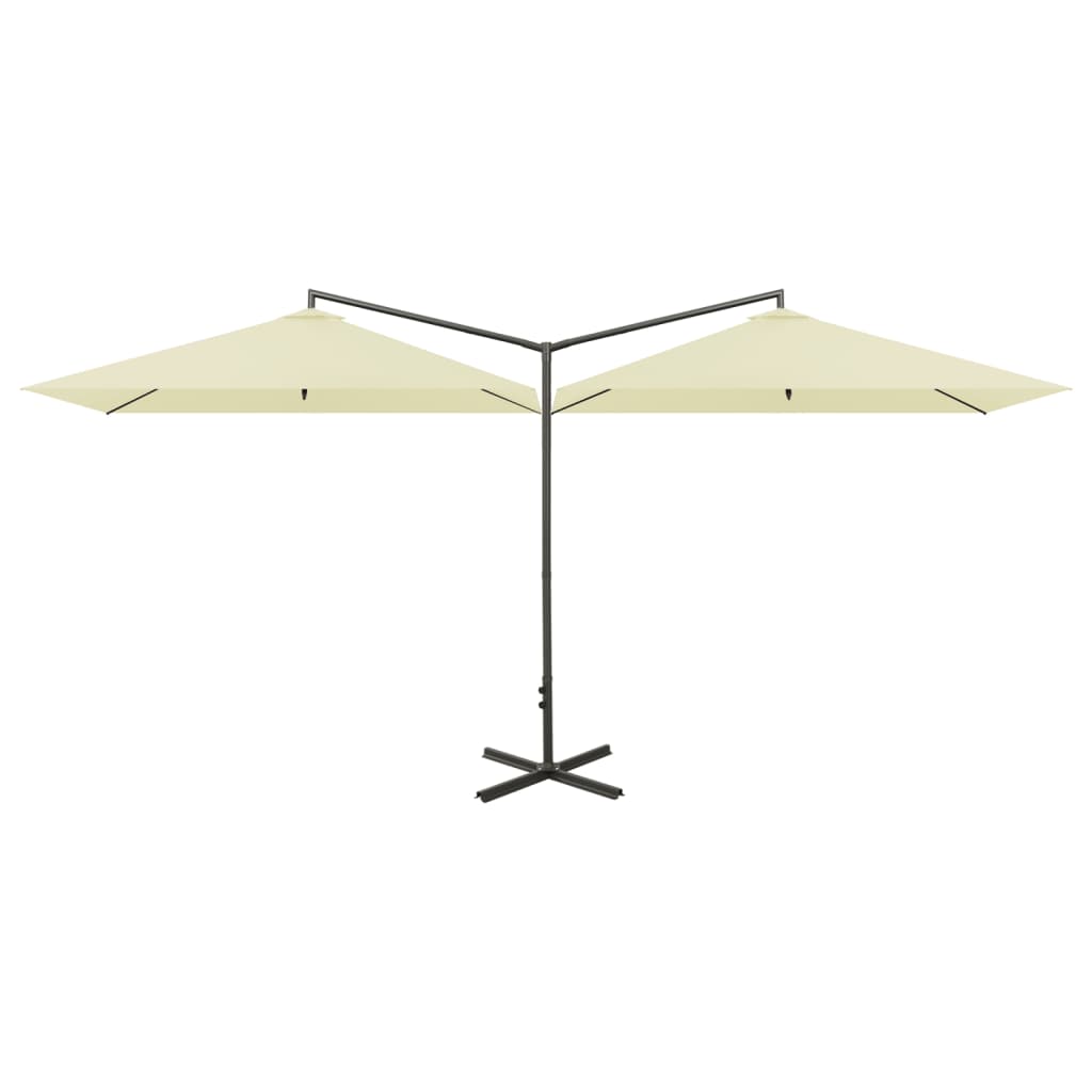 Double Garden Parasol with Steel Pole Sand 600x300 cm