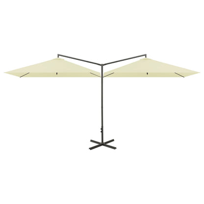 Double Garden Parasol with Steel Pole Sand 600x300 cm