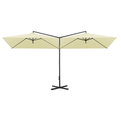 Double Garden Parasol with Steel Pole Sand 600x300 cm