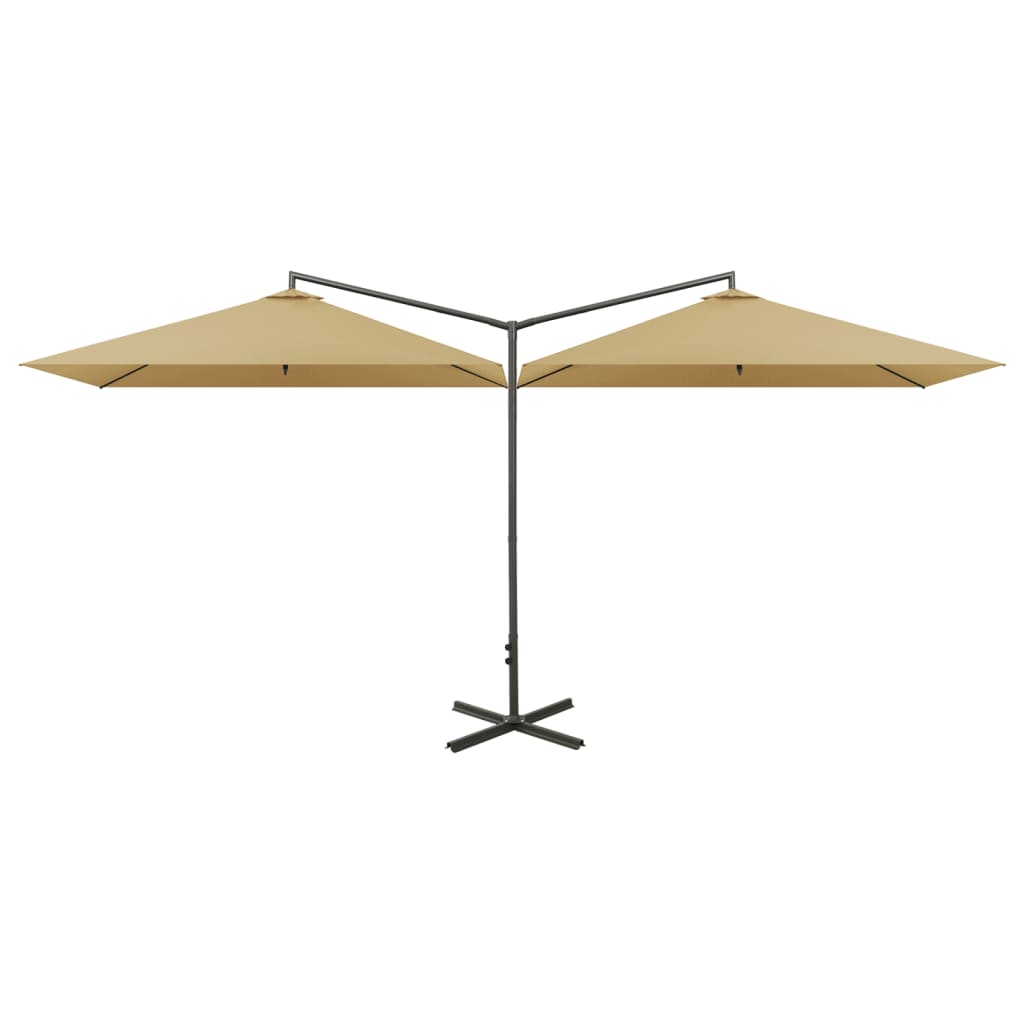 Double Garden Parasol with Steel Pole Taupe 600x300 cm