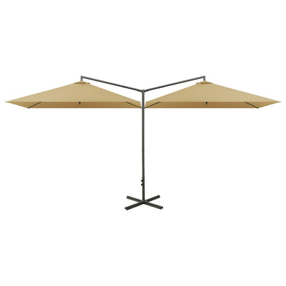 Double Garden Parasol with Steel Pole Taupe 600x300 cm